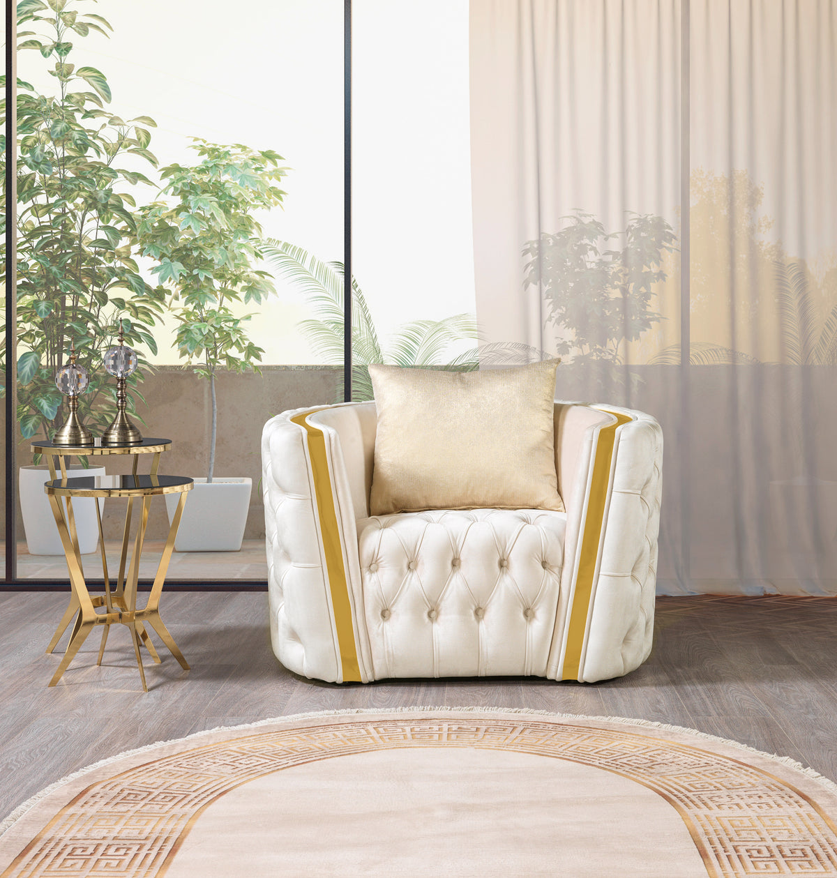 Fanci Ivory Velvet Living Room Set