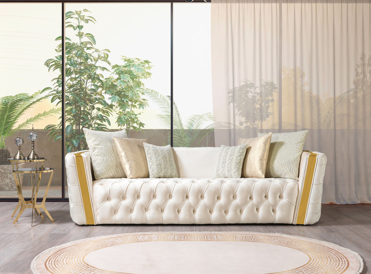 Fanci Ivory Velvet Living Room Set