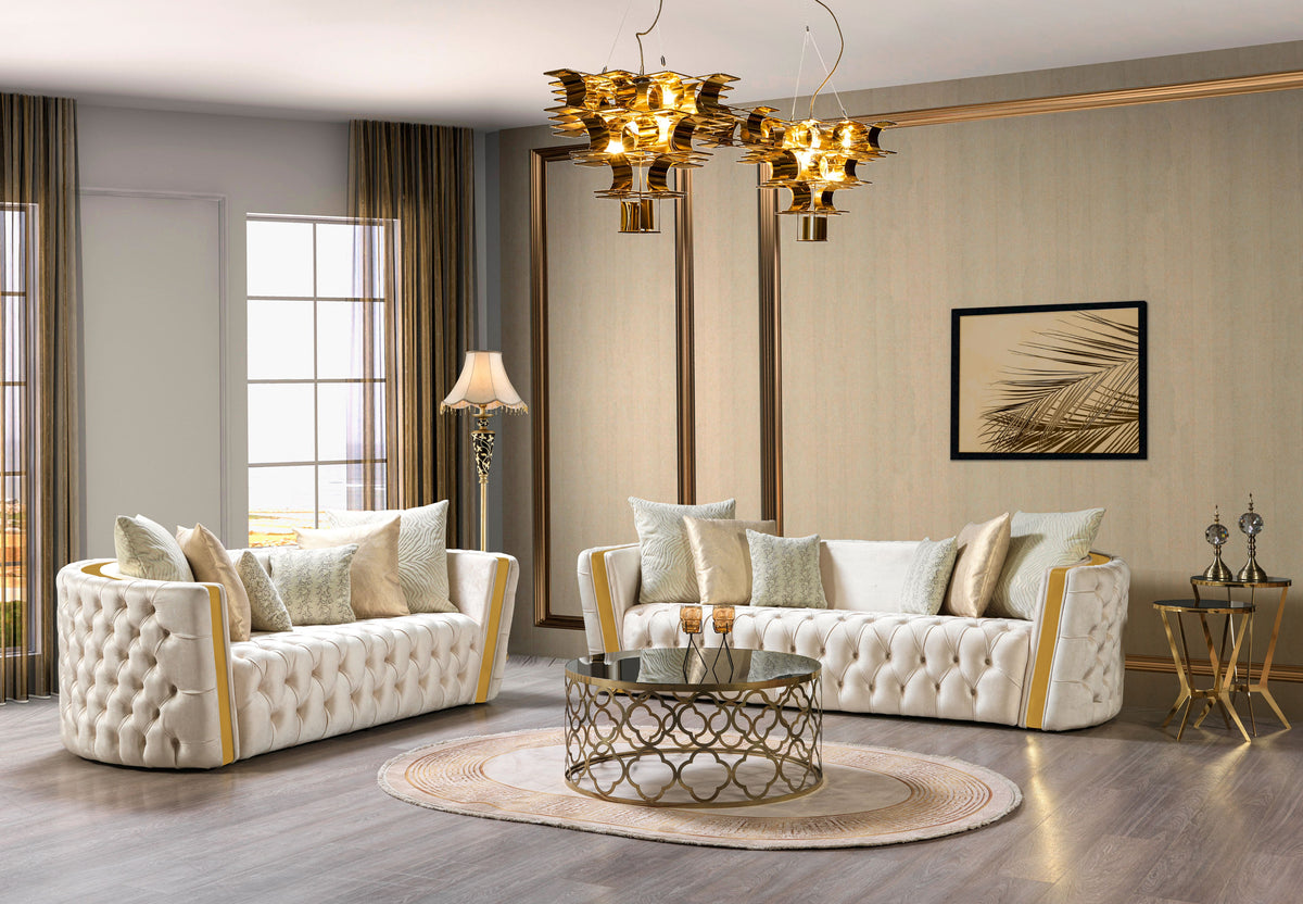 Fanci Ivory Velvet Living Room Set