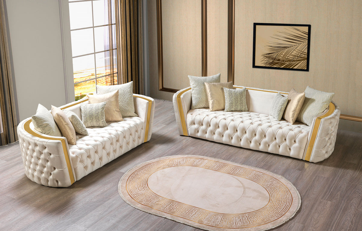 Fanci Ivory Velvet Living Room Set