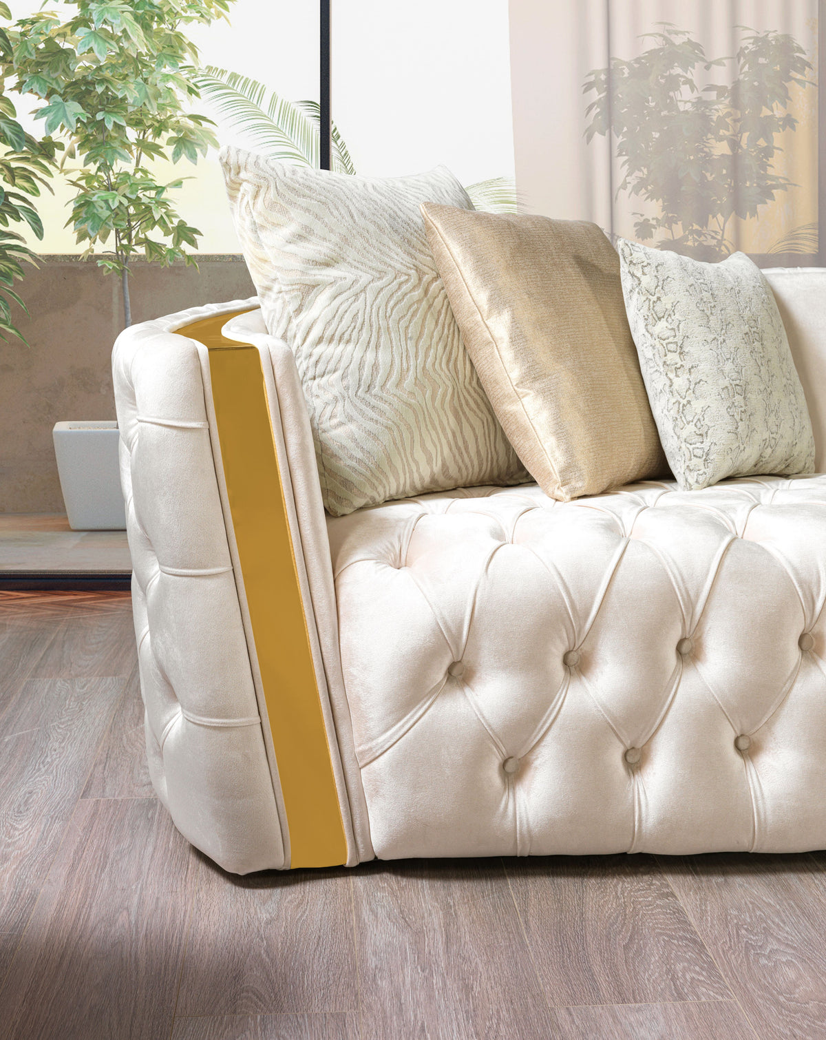 Fanci Ivory Velvet Living Room Set