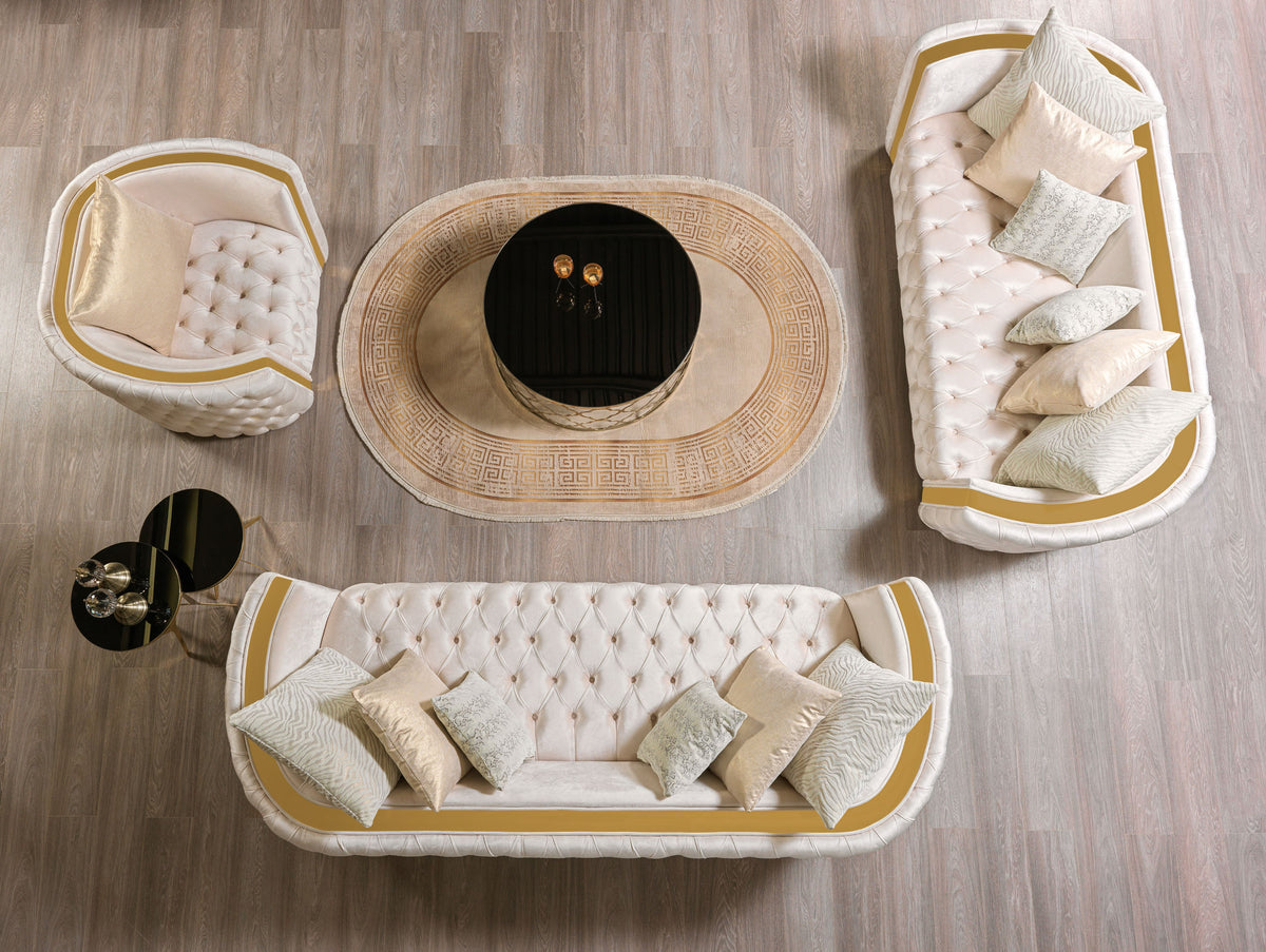 Fanci Ivory Velvet Living Room Set
