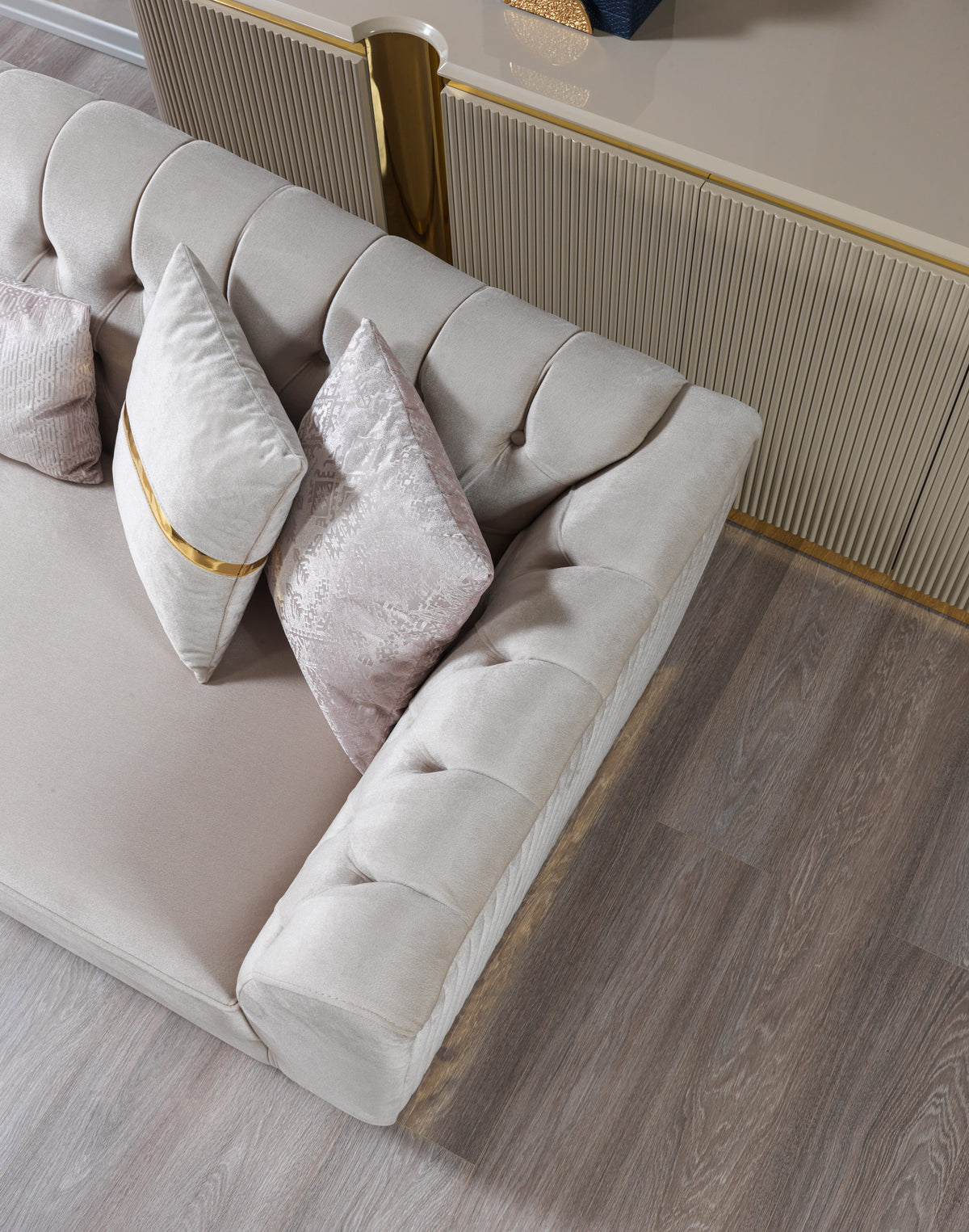 Milena Ivory/Gold Velvet Living Room Set