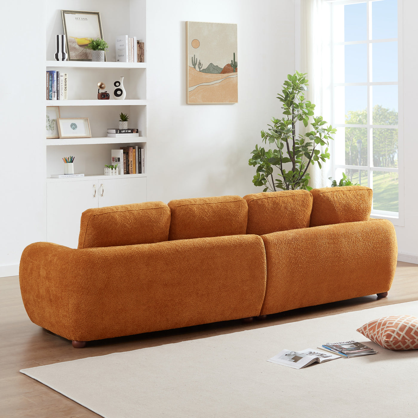 Paton Orange Mid-Century Modern 114.5'' Boucle Fabric Sofa