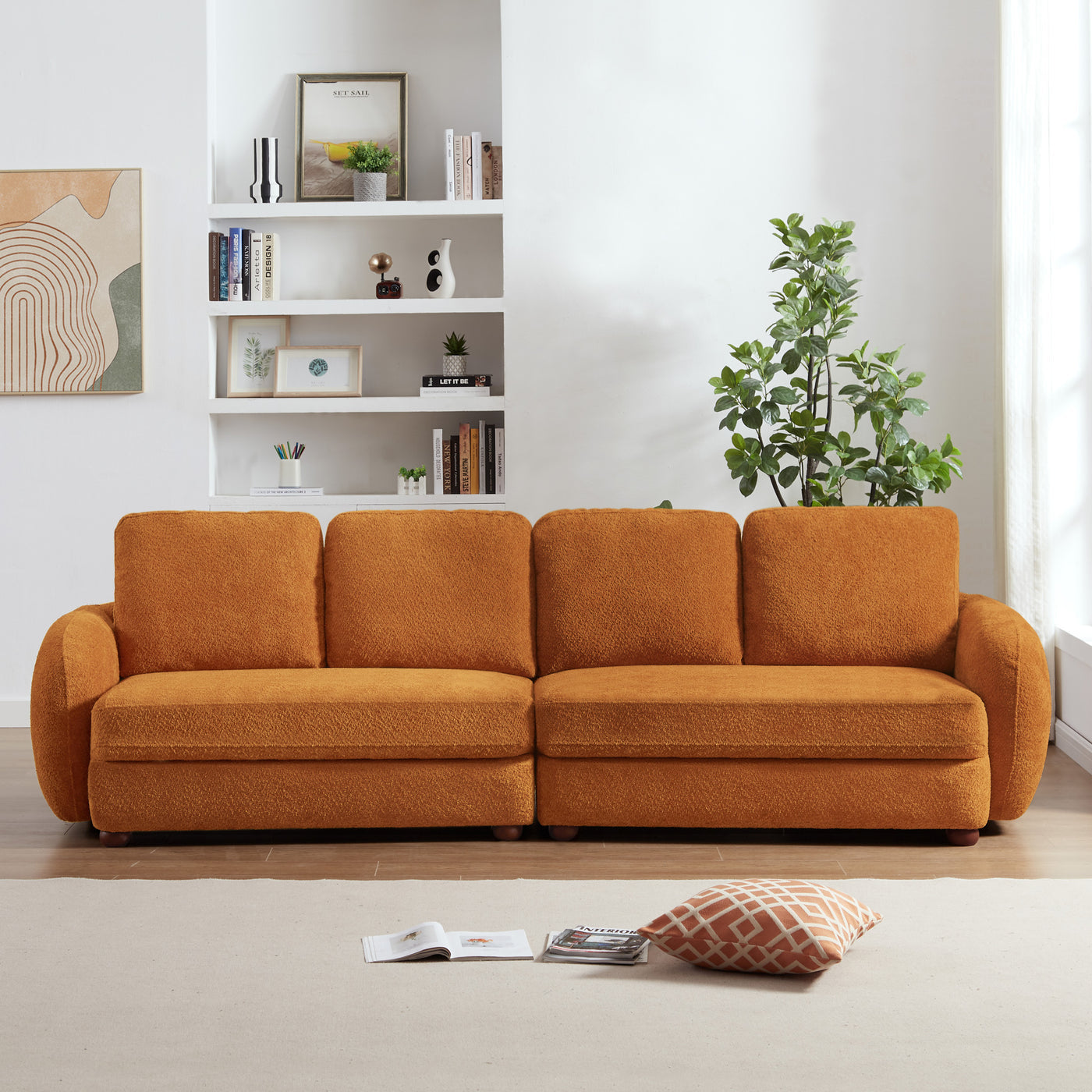 Paton Orange Mid-Century Modern 114.5'' Boucle Fabric Sofa
