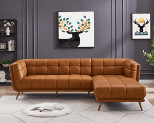 Addison Tan Genuine Leather L Shape Tufted Sectional