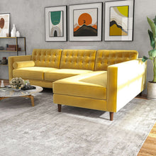 Load image into Gallery viewer, Christian Mid-Century Modern Yellow Velvet Sectional