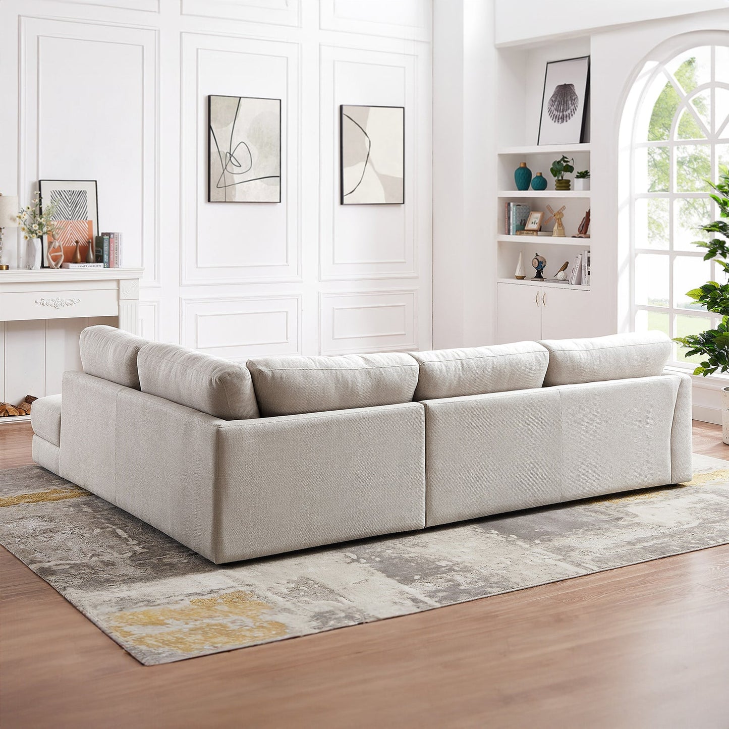 Glander 108" Cream Linen Sectional Sofa Right Facing