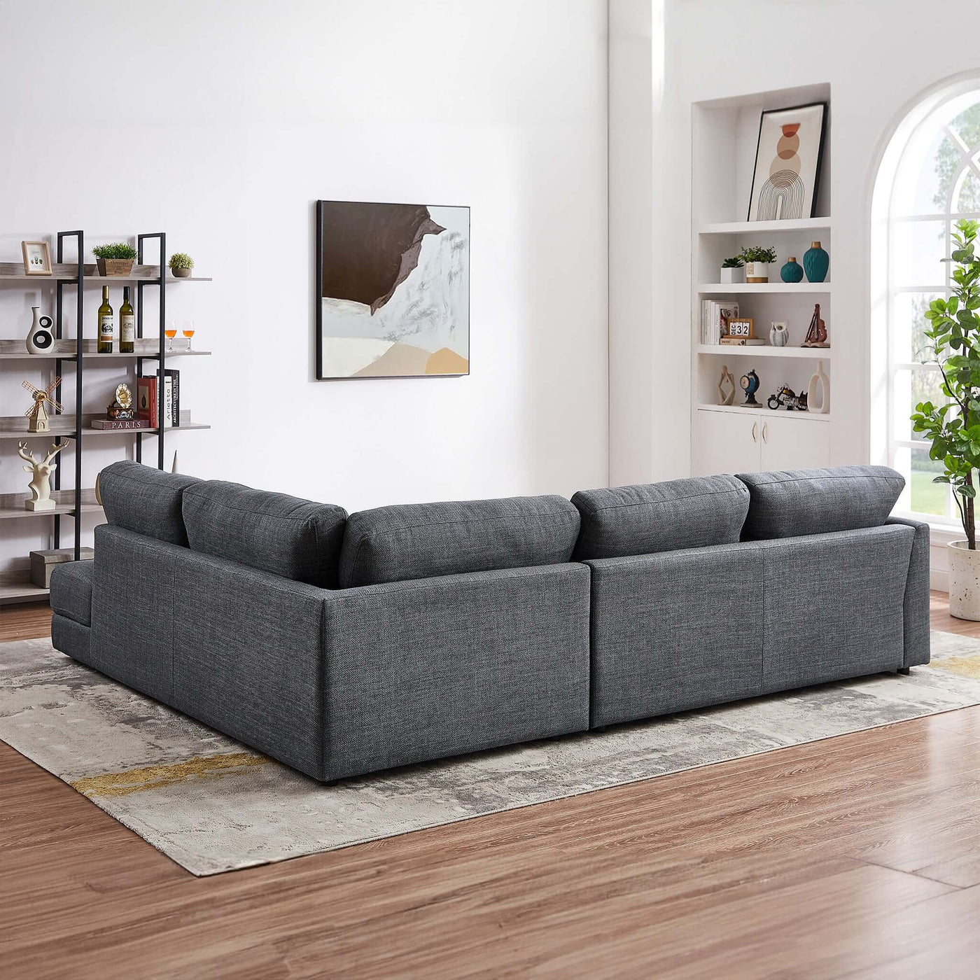 Glander 108" Grey Linen Sectional Sofa Left Facing
