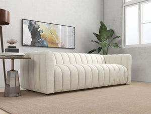 Elrosa Beige Boucle Channel Tufted Sofa
