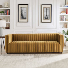 Load image into Gallery viewer, Dominic Channel Tufted Dark Yellow Velvet Sofa