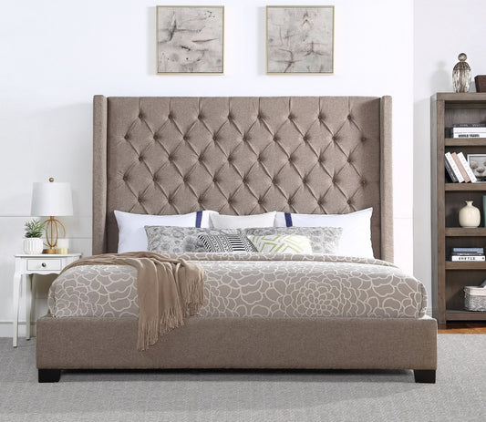 Franco Brown Velvet King Upholstered Bed SH229