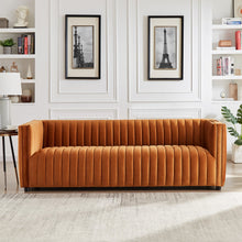 Load image into Gallery viewer, Dominic Channel Tufted Orange Velvet Sofa