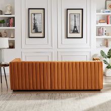 Load image into Gallery viewer, Dominic Channel Tufted Orange Velvet Sofa