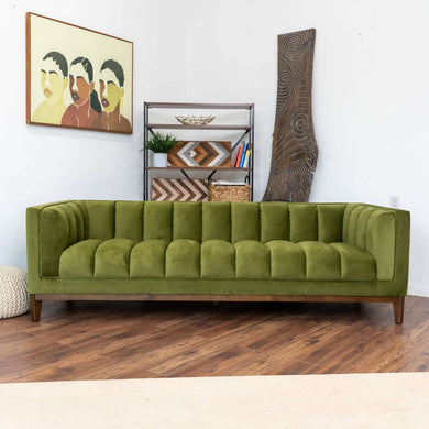 Melissa Mid-Century Modern Green Velvet Sofa