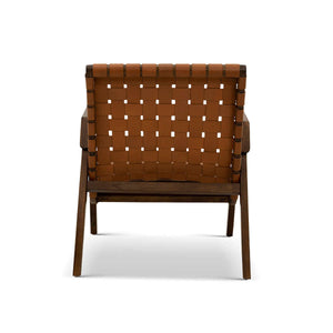 David Genuine Leather Teak Lounge Chair