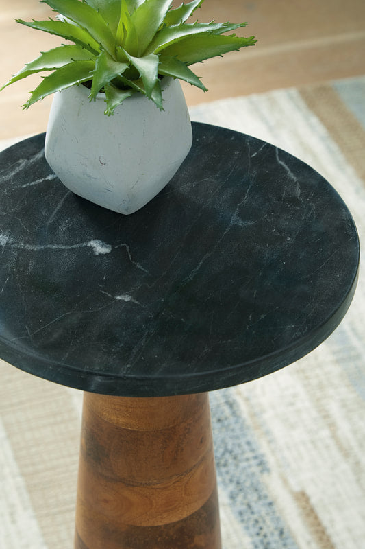 Quinndon Brown/Black Accent Table Marble Top A4000633