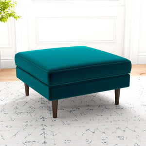 Amber Mid-Century Modern Square Upholstered Ottoman Green