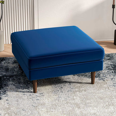 Amber Mid-Century Modern Square Upholstered Ottoman Navy