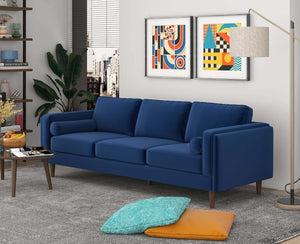 Amber Mid-Century Modern Blue Luxury Modern Velvet Sofa