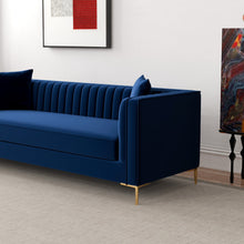 Load image into Gallery viewer, Angelina Mid-Century Modern Dark Blue Velvet Tufted Sofa