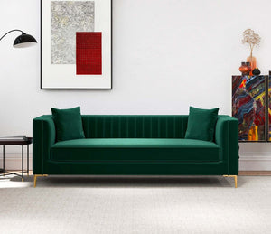 Angelina Mid-Century Modern Green Velvet Tufted Sofa