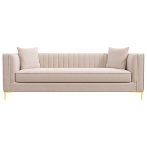 Angelina Mid-Century Modern Cream Velvet Tufted Sofa