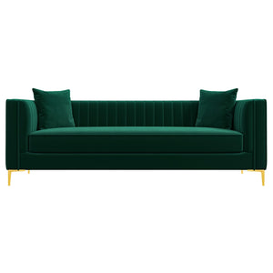 Angelina Mid-Century Modern Green Velvet Tufted Sofa