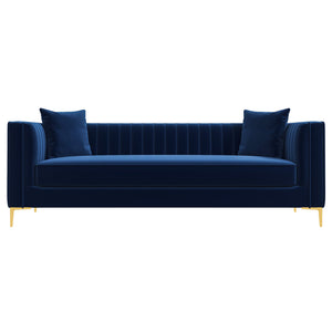 Angelina Mid-Century Modern Dark Blue Velvet Tufted Sofa
