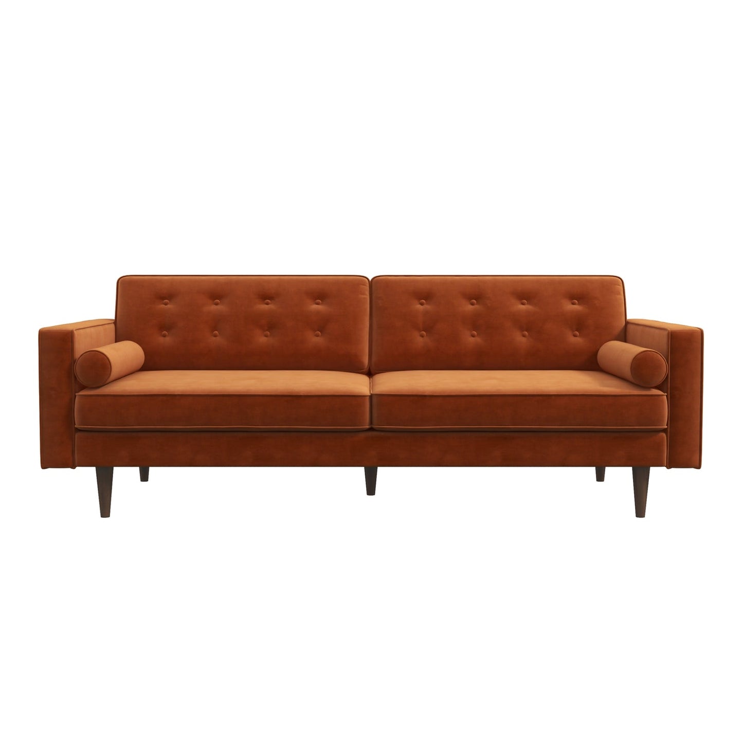 Casey 84" Mid-Century Modern Orange Velvet Sofa