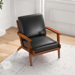 Connor Black Solid Wood Genuine Leather Lounge Chair