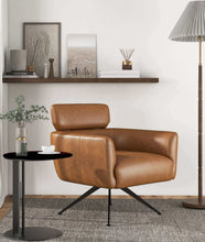 Load image into Gallery viewer, Camila Mid-Century Modern Tan Leather Lounge Chair
