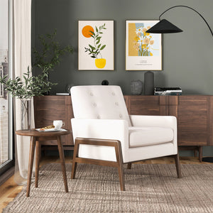 Cole Mid-Century Modern Solid Wood Beige Velvet Lounge Chair