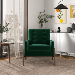 Cole Mid-Century Modern Solid Wood Green Velvet Lounge Chair
