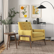 Load image into Gallery viewer, Cole Mid-Century Modern Solid Wood Dark Yellow Velvet Lounge Chair