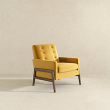 Load image into Gallery viewer, Cole Mid-Century Modern Solid Wood Dark Yellow Velvet Lounge Chair