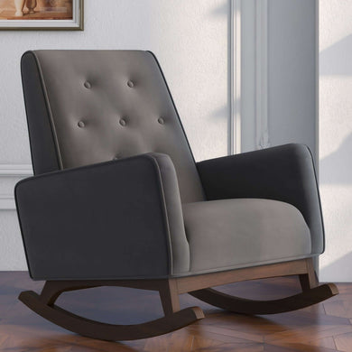 Demetrius Dark Grey Fabric Solid Wood Rocking Chair