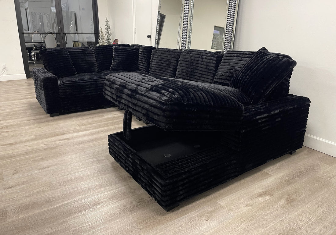 Alisson Black Sectional STORAGE CHAISE