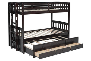 BB40 TWIN/TWIN Bunk Bed w/Twin Trundle + 3 Drawers Espresso