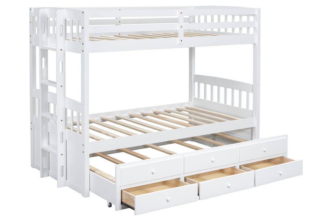 BB41 TWIN/TWIN White Bunk Bed w/Twin Trundle + 3 Drawers