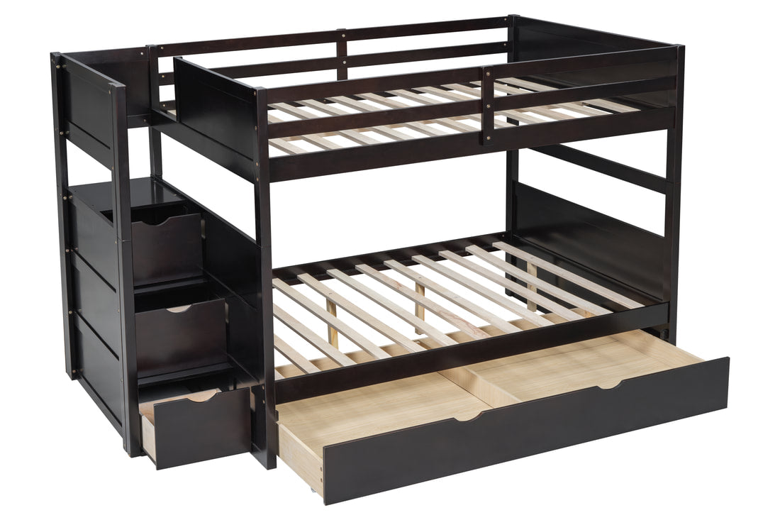 BB50 FULL/FULL Espresso Bunk Bed w/Twin Trundle + Staircase Storage