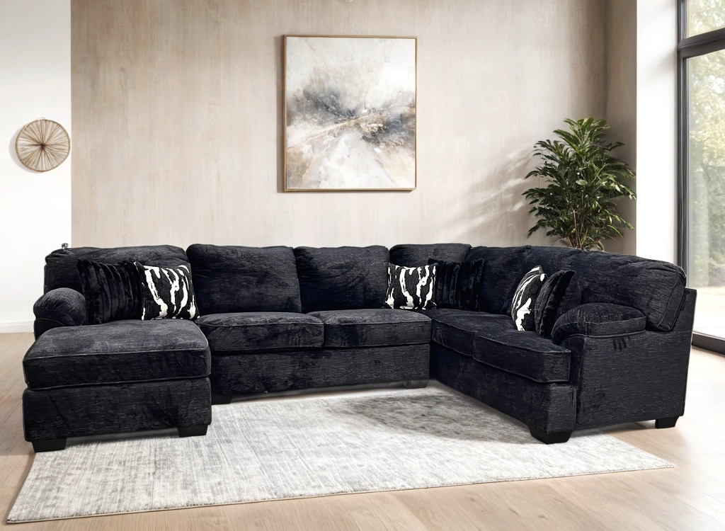 Brentwood 138" Onyx Fabric Sectional