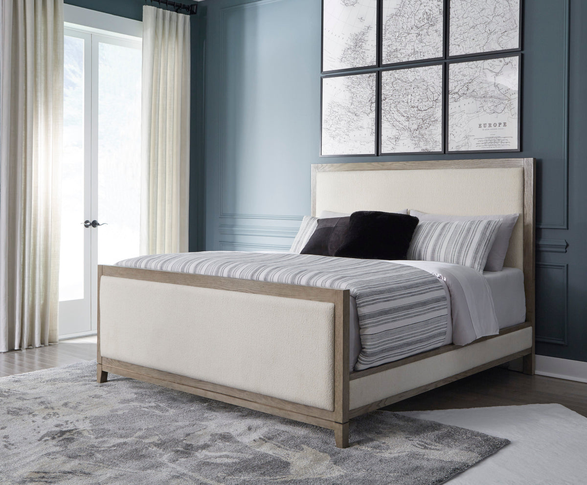 Chrestner Gray/Beige Upholstered Panel Bedroom Set
B98356