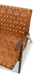 David Genuine Leather Teak Lounge Chair