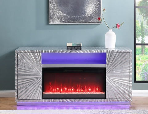 Selene Silver Leaf 66" Fireplace TV Stand A-F06