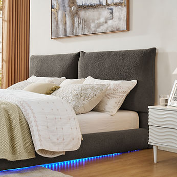 Zima Brown Fabric LED King Platform Bed B200