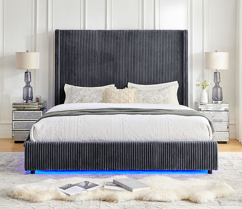 Belinda Grey Fabric King LED Platform Bed B300