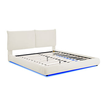 Zima White Fabric LED Queen Platform Bed B200