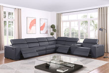 Load image into Gallery viewer, Picasso Dark Grey 3 POWER  Leather Match 7pc Sectional  MI631