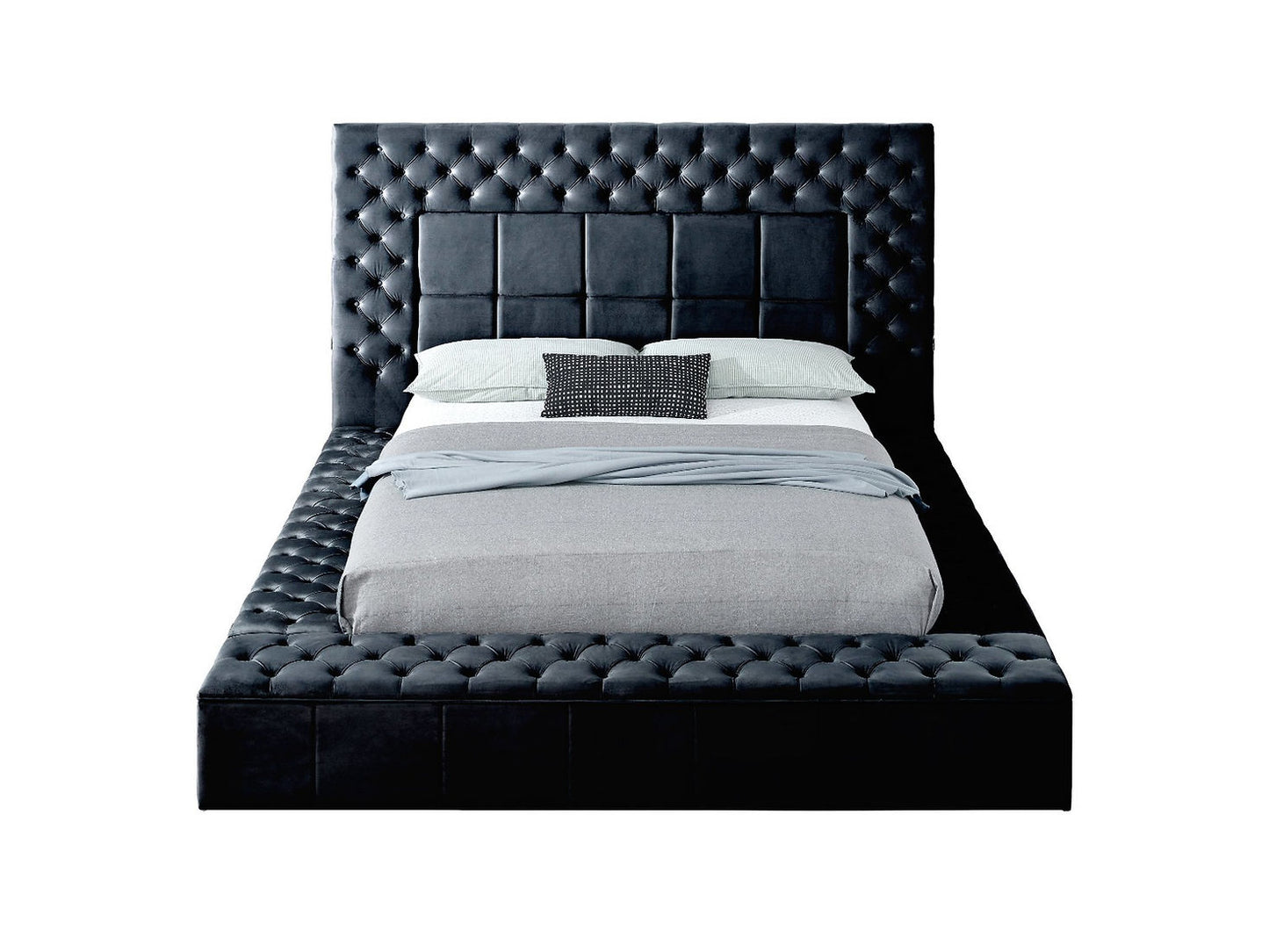 Emerald Black BLUETOOTH SPEAKERS/STORAGE Queen Platform Bed B9015